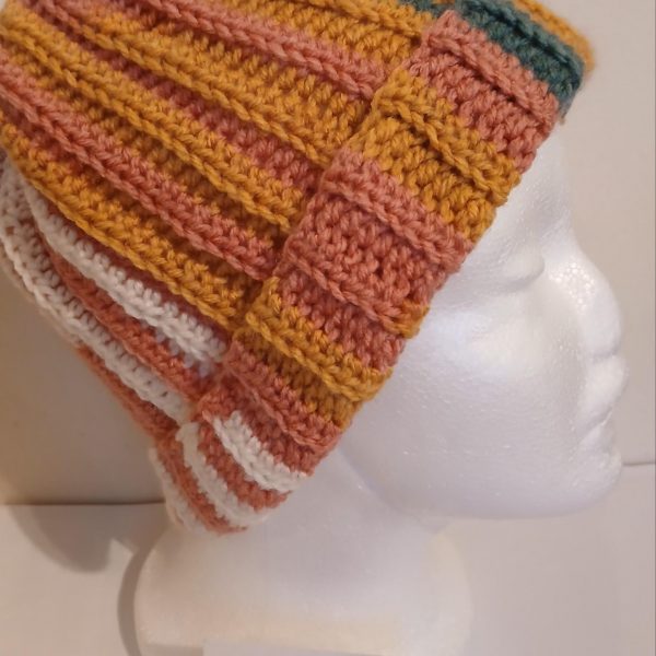 Striped Crocheted Beanie Hat (Multiple Colours)