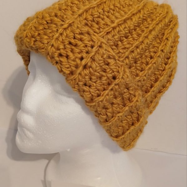 Crocheted Beanie Hat (Sparkly Mustard)